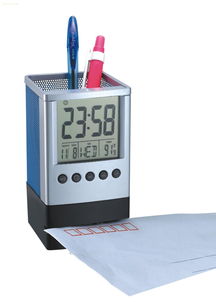 拆信刀筆筒,鬧鐘萬(wàn)年歷筆筒,辦公家居廣告促銷禮品 大圖